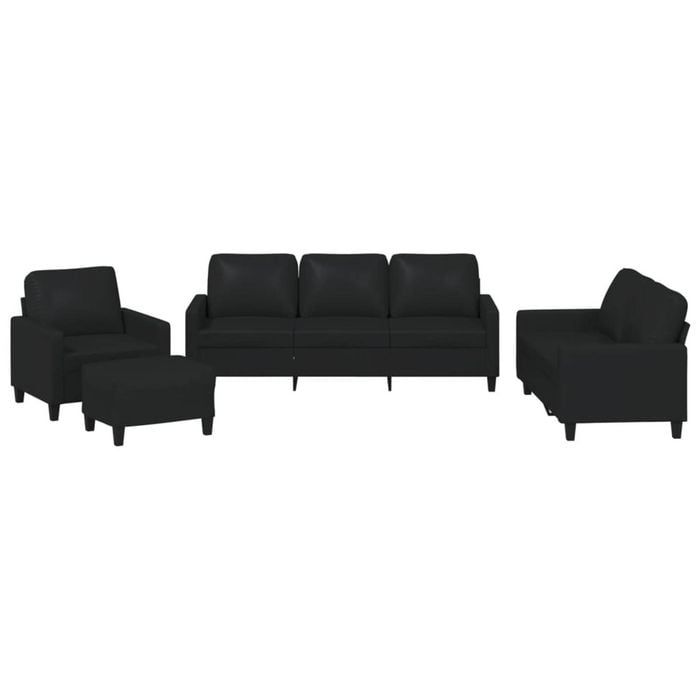 vidaXL Sofa Set with Pillows 2-Seater Sofa Couch 4 Piece Black Faux Leather