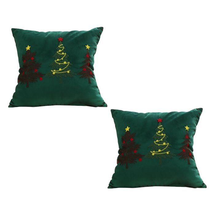 SOGA 2X 45cm Green Throw Pillows with Three Embroidered Christmas Trees