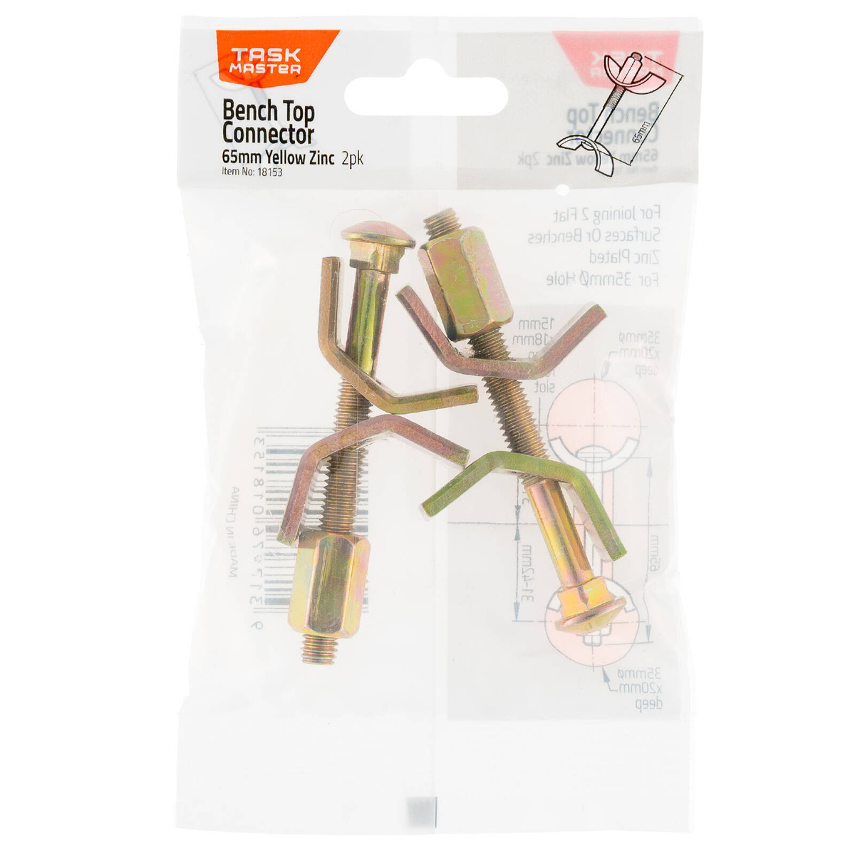 Taskmaster 65mm Yellow Zinc Bench Top Connector - 2 Pack - Bunnings ...