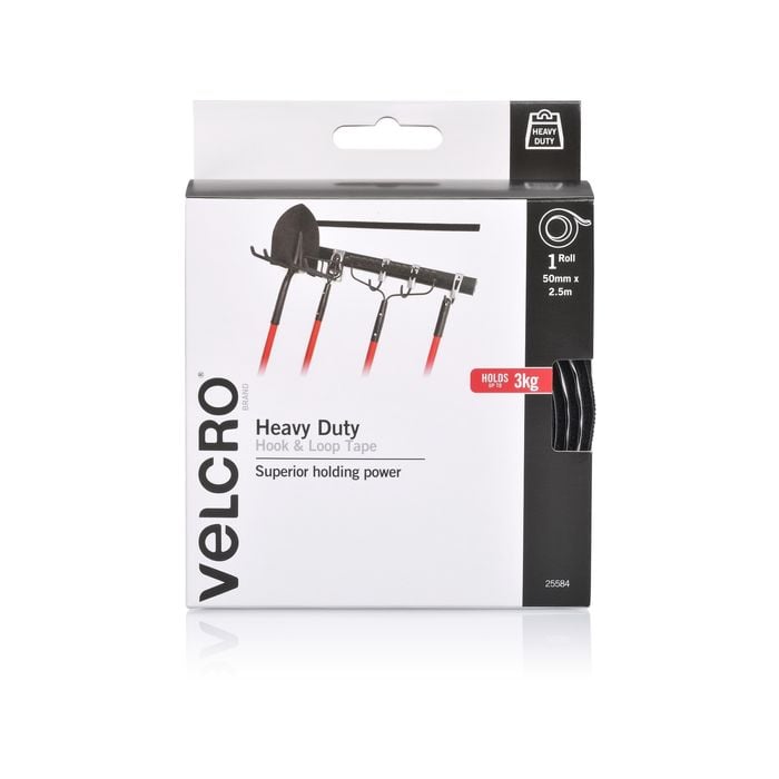 VELCRO Brand 50mm x 2.5m Black Heavy Duty Hook and Loop Tape