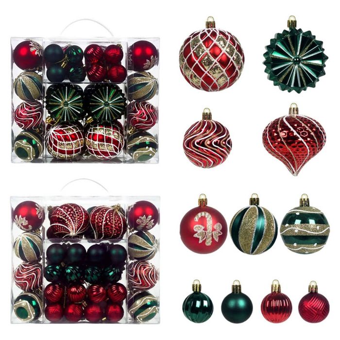 Catzon 48 Pcs Christmas Balls Ornaments Shatterproof for Xmas Tree Wreath-Red Green