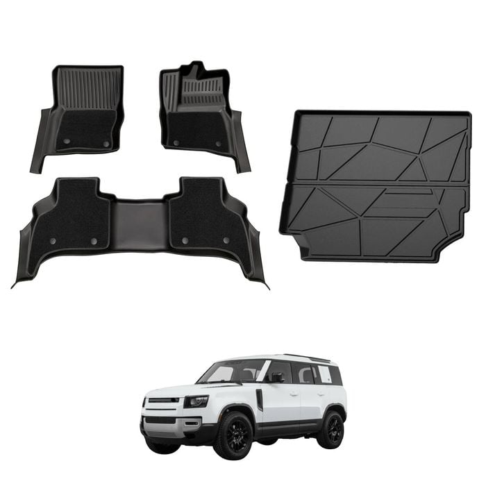 AUSGO Double-Layer Floor Mats & Boot Liner Set for Land Rover Defender L663 110 5-Seat 2020-Onwards Car Floor Liners Cargo Mat