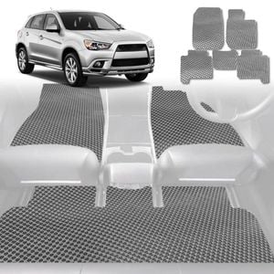 6D Diamond Car Floor Mats for Mitsubishi ASX 2010-2025-Full Set-Grey-Outback GT