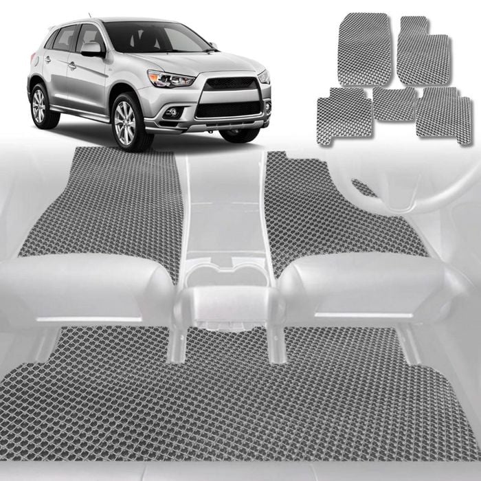 6D Diamond Car Floor Mats for Mitsubishi ASX 2010-2025-Full Set-Grey-Outback GT
