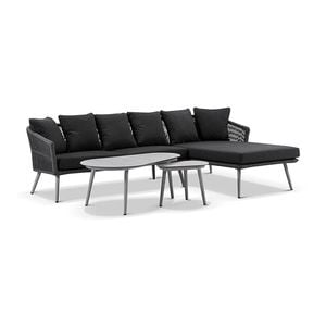 Herman Outdoor Rope Chaise Lounge Set Carbon Grey With Coffee Table & Denim Cushions