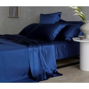 Bedding Co. Sheet Set 100% Mulberry Silk 20 Momme Soft Navy Blue Single