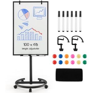 Costway 100x65cm Mobile Whiteboard Magnetic Dry Erase Board Black