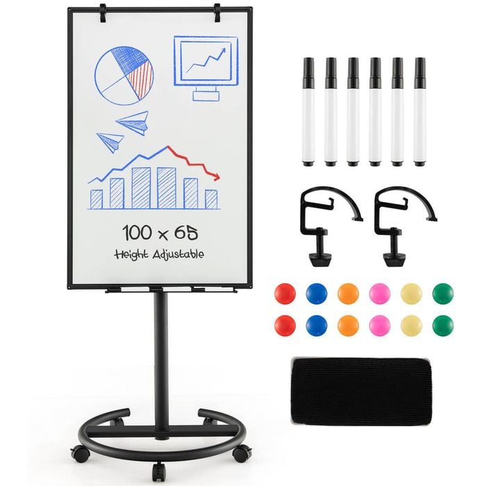 Costway 100x65cm Mobile Whiteboard Magnetic Dry Erase Board Black