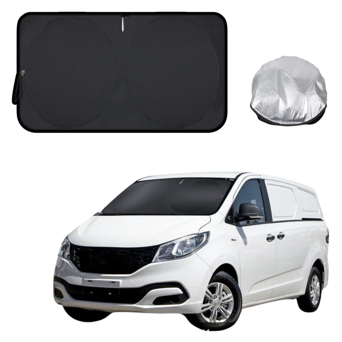 Front Windscreen Sun Shade for LDV G10 Van 2015 - Current SV7A, SV7C - XL 160 x 100 cm - Black