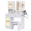 Advwin Dressing Table with LED Mirror,RGB Cabinet, Charging Station & Foldable Countertop,White