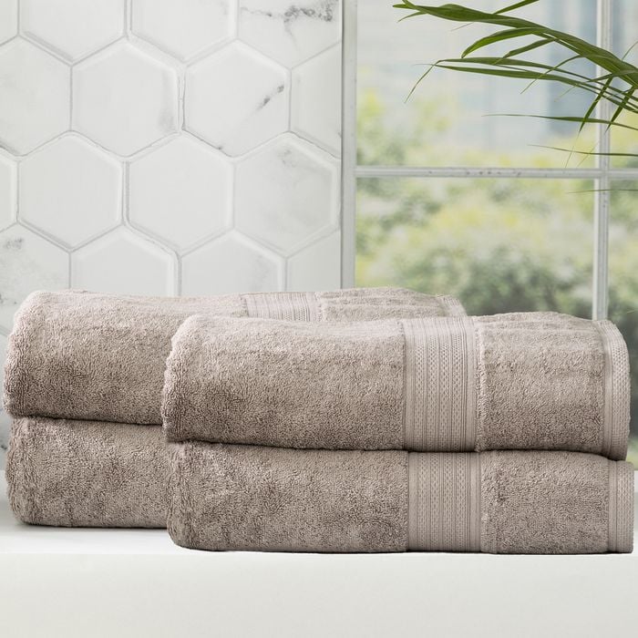 Renee Taylor 4 Piece Bamboo Cotton Bath Sheet Pewter