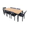 Tuscany 8 Seater Teak Top Aluminium Dining Setting Charcoal With Santorini Chairs & Denim Grey Cushions