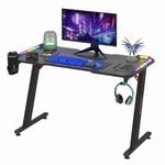 Advwin 120cm Gaming Desk RGB LED Carbon Fiber Computer Desk with Cup Holder and Headphone Hook