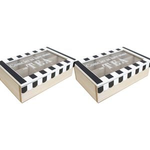 2PK LVD Cafe MDF/Glass 23cm Tea Box Kitchen Coffee/Teabags Organiser Large