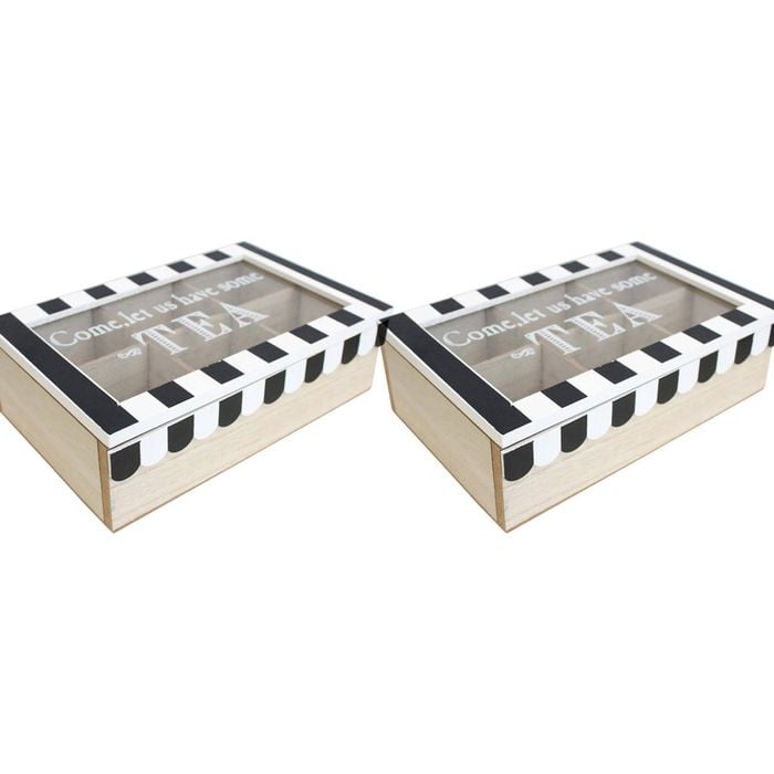 2PK LVD Cafe MDF/Glass 23cm Tea Box Kitchen Coffee/Teabags Organiser Large