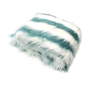 Bloomington Striped Teal/White Faux Fur Long Hair Extra Large Throw Blanket 152 x 203cm