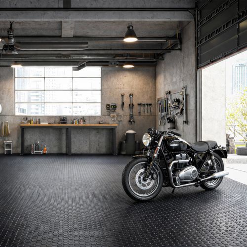 Easy DIY installation, the studded PVC surface is ideal for garages and workshops.