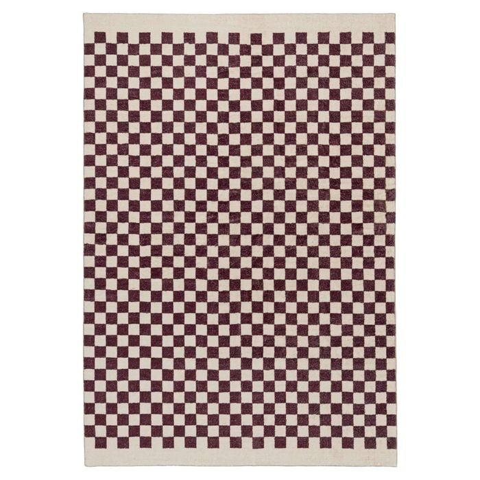Loopsie-180cm X 120cm-hermosa Burgundy And Cream Checkered Washable Rug