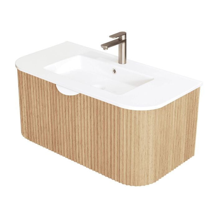 CIBO 900mm White Oak Ripple Luxe Vanity Ceramic Top & Integrated Basin
