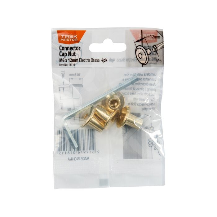 Taskmaster M6 x 12mm Gold Connector Cap Nut - 4 Pack - Gold