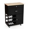 Costway 3 Doors Wooden Kitchen Trolley Rolling Cart