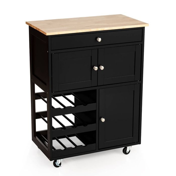 Costway 3 Doors Wooden Kitchen Trolley Rolling Cart
