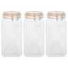 Argon Tableware Square Glass Jars with Clip-Top Lids - 1.7L - Pack of 3