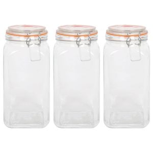Argon Tableware Square Glass Jars with Clip-Top Lids - 1.7L - Pack of 3
