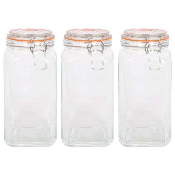 Argon Tableware Square Glass Jars with Clip-Top Lids - 1.7L - Pack of 3