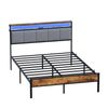 Ufurniture Double Bed Frame with LED Lights and Charging Station