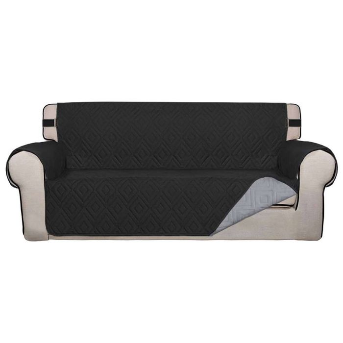 Smarcute 3 Seater Quilted Reversible Pet Friendly Non-Slip Sofa Cover with Straps Black