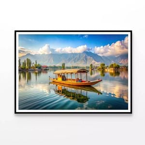 Boat, Lake, Mountains in India  Print 100% Australian Made 120x90cm  (Poster)
