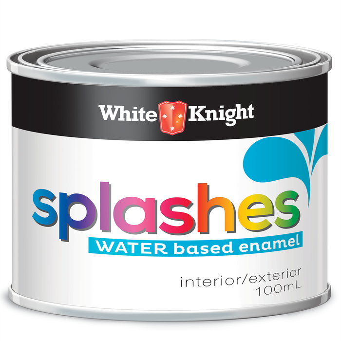 White Knight 100ml Satin Black Splashes Water Based Interior Paint - 100ml Satin Black