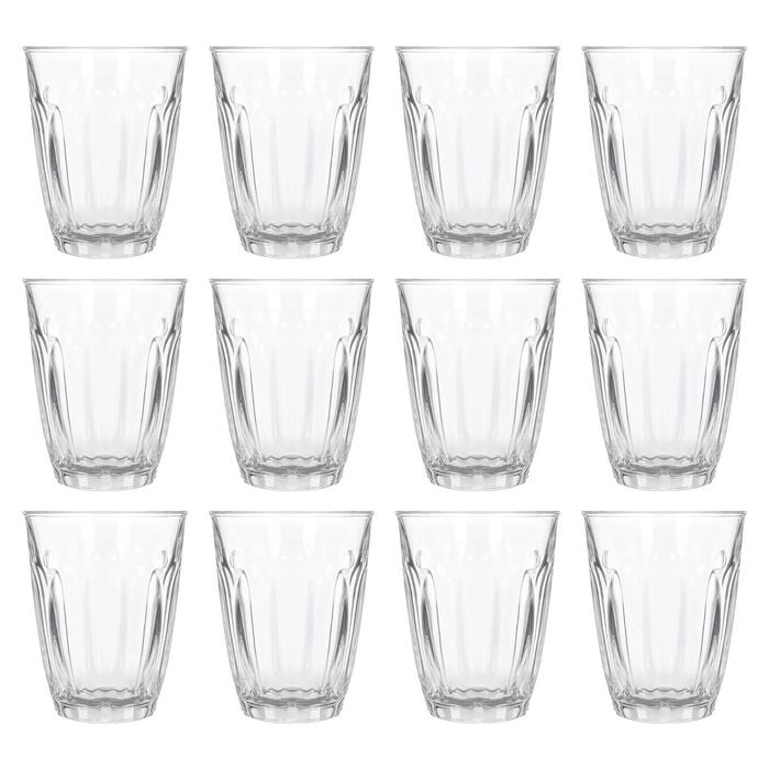 Argon Tableware 125ml Fluted Juice Glasses - Set Of 12 - Ribbed Fluted Glassware Tumblers Set Durable Soda Lime Glass