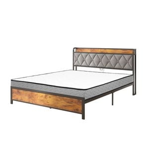 Advwin Queen Size Bed Frame with Tufted Headboard & Charging Station and Queen Mattress 16cm White