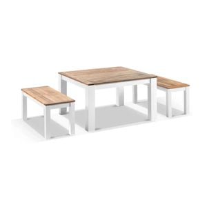 Outdoor Balmoral Low Dining Coffee Table With 2 Bench Seats White