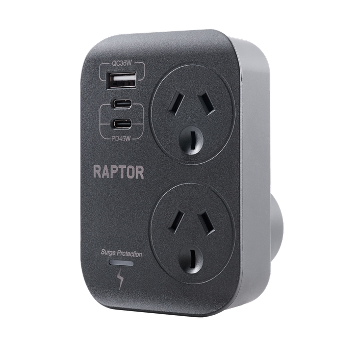 Jackson Raptor 45W Black 2 Outlet Slimline Double Adaptor
