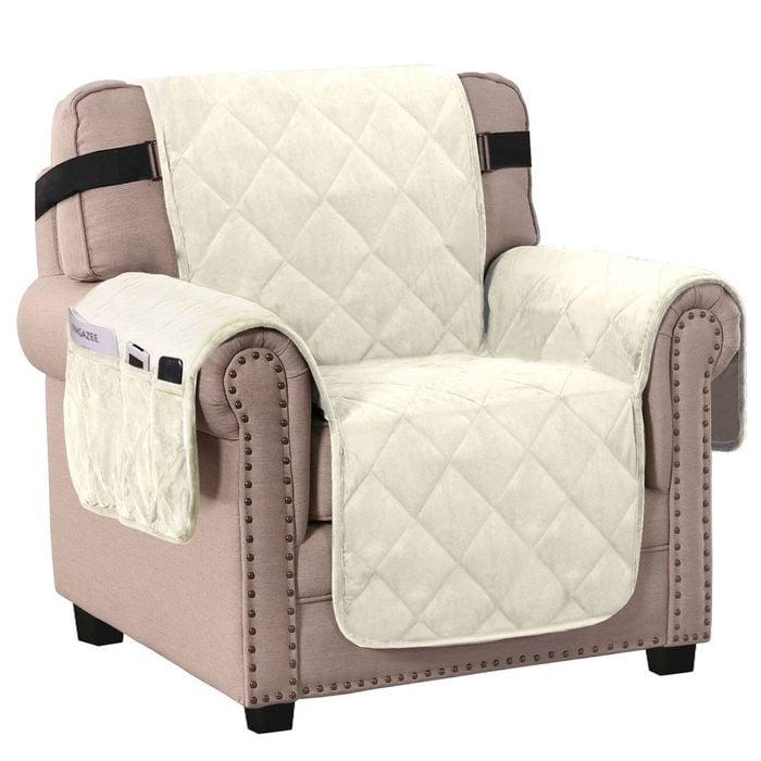 Smarcute 1 Seater Velvet Armchair Sofa Cushion Cover With Non-slip Elastic Straps Ivory