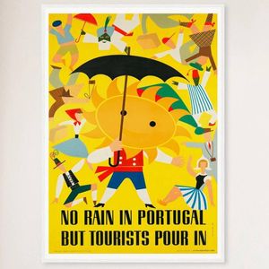Galrie Charming Vintage Travel Poster of Portugal: No Rain But Tourists Pour In Artwork, White Frame, A4 21 x 30cm (8 x 12inch)