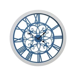 Interior ViewMDF Metal 60cmWall Clock Round Analogue Decor - Blue/White