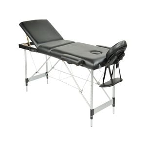 Yes4homes Black 3 Fold Portable Aluminium Massage Table Massage Bed Beauty Therapy