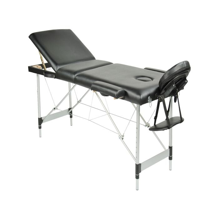 Yes4homes Black 3 Fold Portable Aluminium Massage Table Massage Bed Beauty Therapy