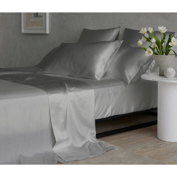 Bedding Co. Sheet Set 100% Mulberry Silk 20 Momme Soft Silver Grey King Single