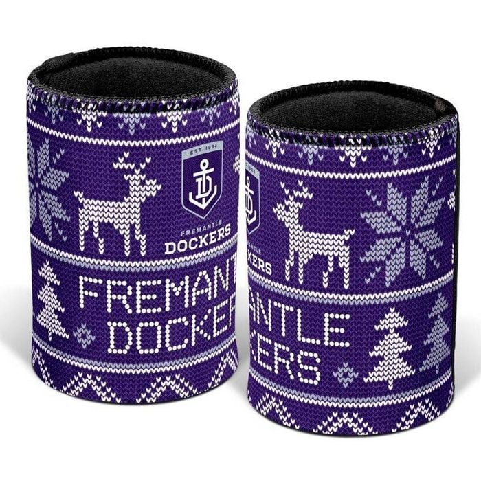 AFL Christmas Stubby Cooler - Fremantle Dockers - Rubber Base - XMAS