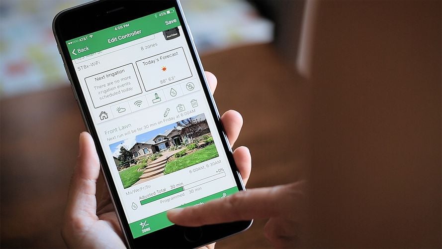 Smart phone screen showing a watering app