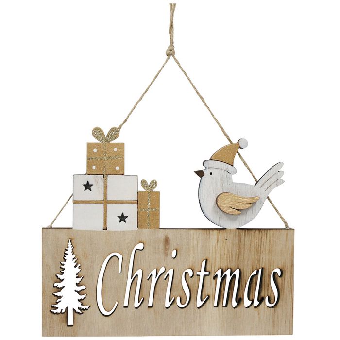 LVD Wooden Christmas Sign w/ String Home/Office Hanging Decor 17.5x14.5cm