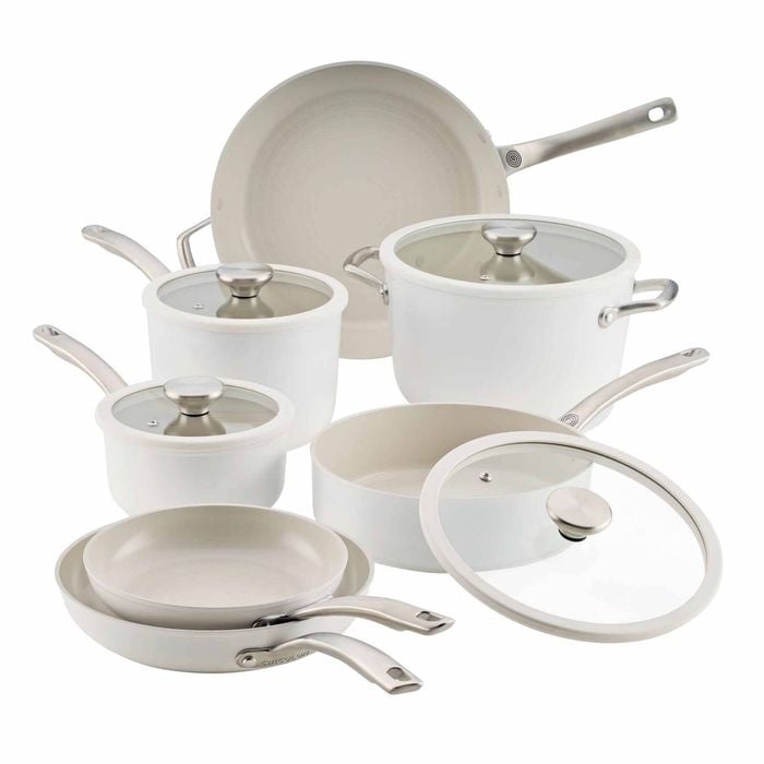 Circulon Halo With LaserDefense(TM) Ceramic Nonstick Induction 11 Piece Cookware Set Pearl White