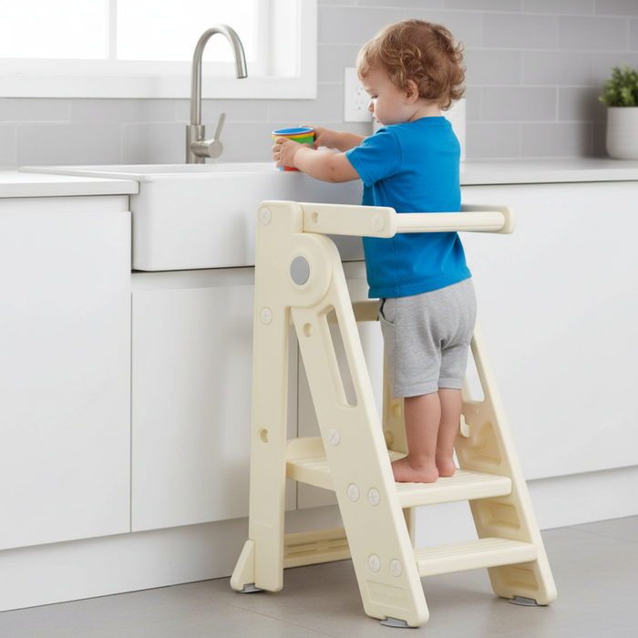 Ufurniture Foldable Toddler Kitchen Stool Helper Adjustable Toddler Standing Tower Kids Step Stool Suitable for kitchens
