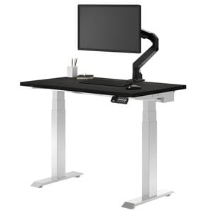 Desky Dual Mini Dark Bamboo Sit To Stand Desk 1000x600mm White Frame