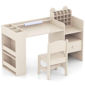 Costway Kid Art Table Chair Set Study Desk Painting Activity Natural